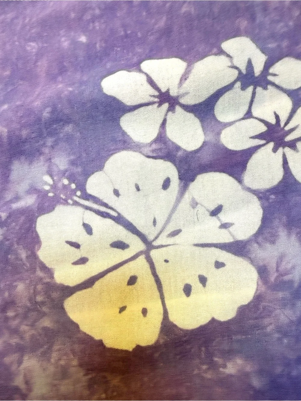 Purple Floral Tie-Dye Scarf with Fringe